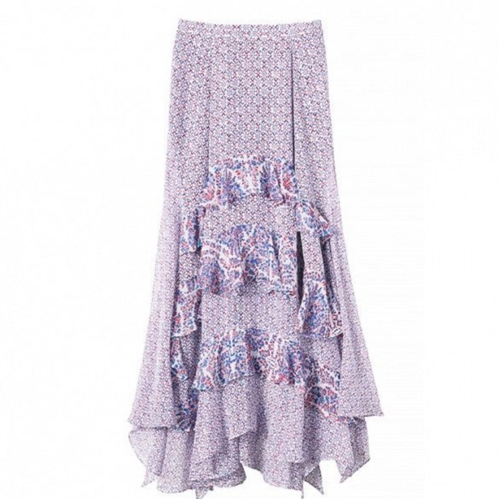 NWT Rebecca Taylor silk bohemian paisley floral tiered ruffle silk skirt Size 0 - Picture 2 of 12
